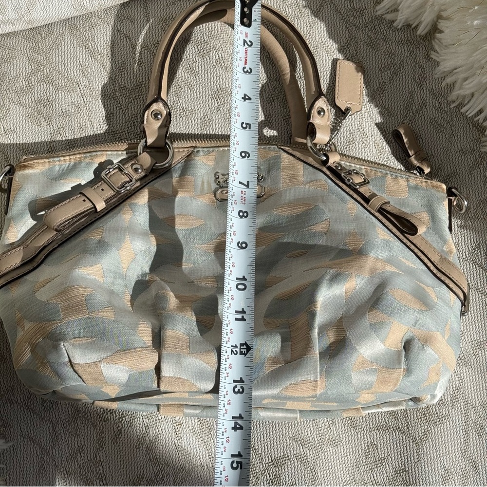 COACH Madison Shantung Chainlink Sophia Satchel Silver Bay Mist Leather Trim EUC - Picture 8 of 10